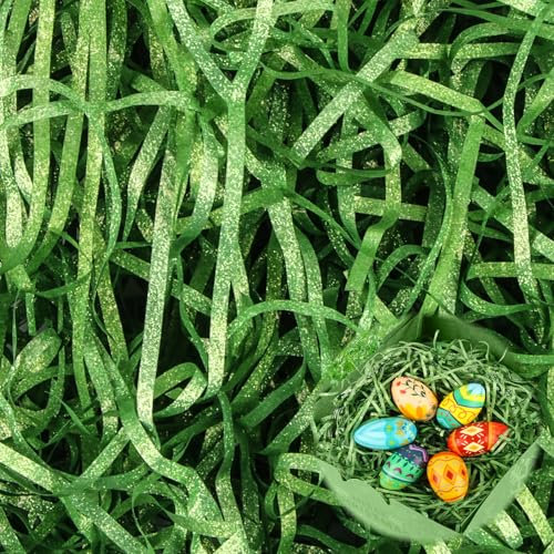 ACTOYS Papier Déchiqueté 200g Herbe de Paques, Rafia Vert Paques, Papier Raphia pour Remplissage de Panier, Raphia Papier Dechiquete pour Panier de Pâques (Paillettes vertes, 200g)