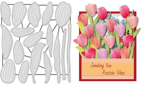 UNICRAFTALE 17 Stück/Set Kombinierte Tulpen Stanzformen Für Die Kartenherstellung Tulpenblumen Metall Stanzformen Für Scrapbooking Stanzschablonen DIY Prägung Papier Album Basteldekor