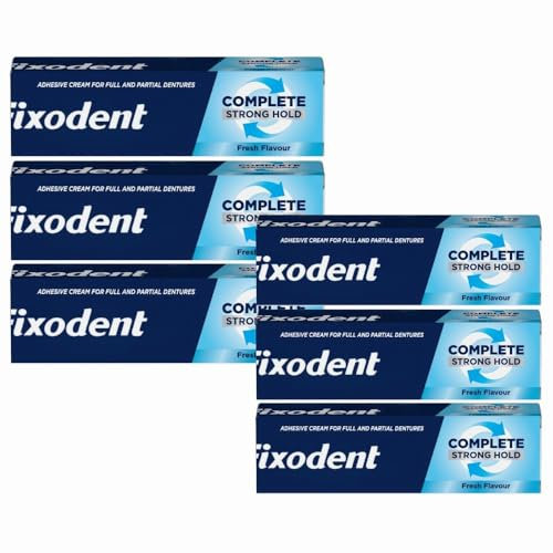 Fixodent Lot de 6 crèmes adhésives complètes pour prothèses dentaires 47 g – Saveur menthe fraîche – Tenue et confort tout au long de la journée – Joint solide pour prothèses dentaires complètes et