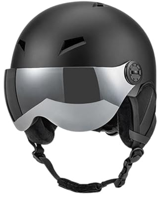 Ski Helmet with Visor - Adjustable Fit & Breathable for Snowboarding, Skateboarding, Men Women Teens- Black