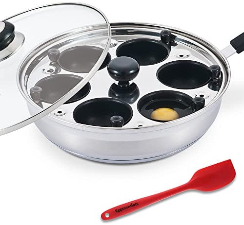 Eggssentials oeufs pochés - 6 tasses antiadhésives pour pocher les œufs - poêle à œufs en acier inoxydable certifiée FDA et qualité alimentaire PFOA avec spatule gratuite