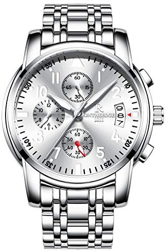 rorios Herren Edelstahl Uhren Analog Quarzuhr Luxus Chronograph Kalender Metallarmband Leuchtend Business wasserdichte Multifunktion Armbanduhr