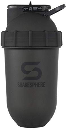 ShakeSphere Tumbler: Protein Shaker Bottle, 700ml - Capsule Shape Mixing - Easy Clean Up - No Blending Ball or Whisk Needed - BPA Free - Mix & Drink Shakes, Smoothies, More - Frosted/Black