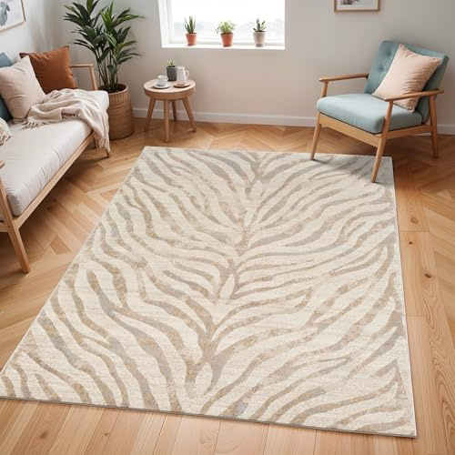 Livabliss Cybele Geometric Rug - Scandi Area Rugs for Living Room 160x220 cm, Dining, Kitchen - Neutral, Abstract Patterned Rugs, Boho Style, Easy Care Pile - Large Rug, Light Grey and Beige