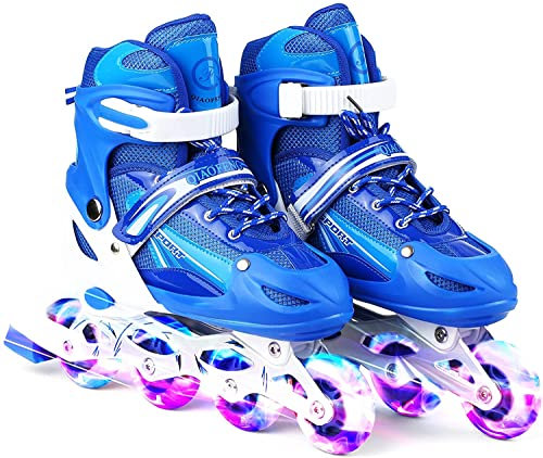 Tante Tina Kinderinliner größenverstellbar mit leuchtenden Rollen - Inlineskates für Kinder verstellbar in 4 Größen - Blau - Größe M (33-37)