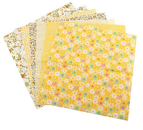Wifehelper 3 Arten 7 Stück 50 x 50 cm Baumwolle Stoff DIY Verschiedene Quadrate Bettwäsche-Set, Viertel Bundle Patchwork Nähen Quilting Craft Gelb