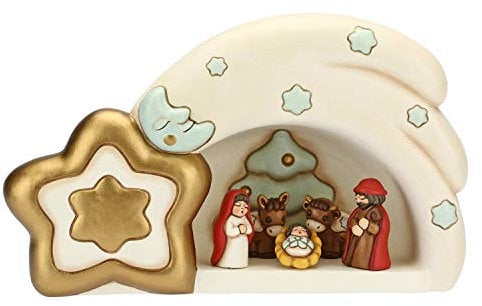 THUN - Klassische Mini-Weihnachtskrippe 2019 mit großer Sternhütte - Keramik - 20 x 10 x 18 cm