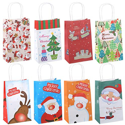 Gwhole 24 Pezzi Sacchetti Regalo Natale a Tema Natalizi con Manici Sacchetti Regalo Natale Grandi Sacchetti di Carta Piccoli per Regali Alimenti Dolci Caramella Matrimonio Battesimo Compleanno