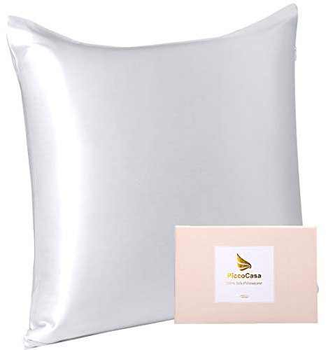 PiccoCasa Seide Kissenbezug 80x80 Kissenbezug aus 100% Seide 22 Momme kopfkissenbezug Haare und Hautpflege mit Reißverschluss & Geschenkbox Silbergrau 80x80cm