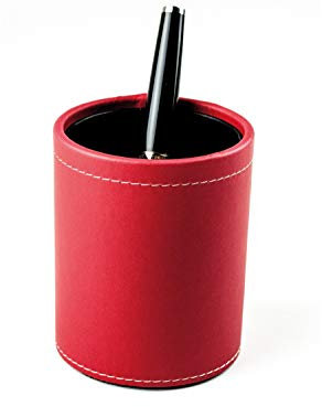 DELMON VARONE - Stifteköcher aus „EcoAppleLeather“ Rot, Recycled Öko Apfel Leder Stiftebecher mit PU Innenverkleidung und rutschfester Vliesunterseite, Stiftehalter rund für Schreibtisch und Büro