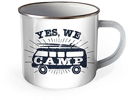 Trötsch Emaille Becher Camping Tasse Yes, we camp: Kaffeetasse Teetasse Geschenkidee Geschenk Tasse Emaillebecher