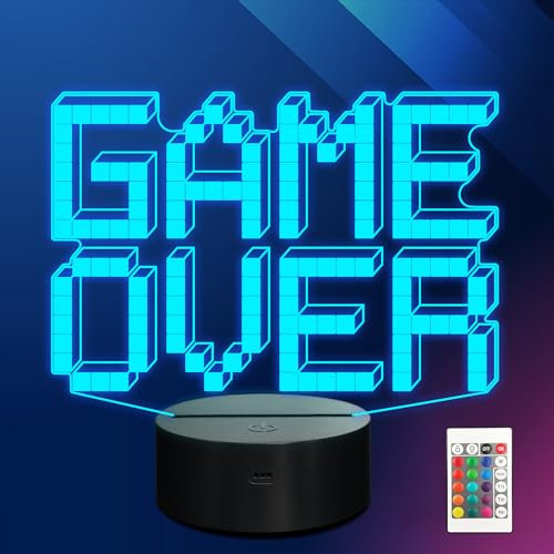 Ammonite 3D 8-Bit Pixel Game Over Lampe, LED Nachtlicht 16 Farben wechselnd mit Fernbedienung, Kinderspielzimmer Dekor als Weihnachtsfeiertagsgeschenk für Jungen