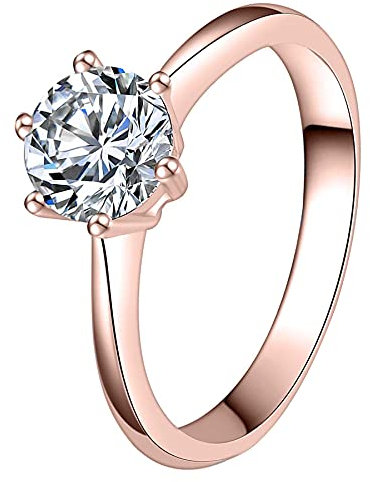 JewelryWe Schmuck Damen-Ring Solitärring Damen Verlobungsring mit Zirkonia Edelstahl Eheringe Ring Hochzeitsringe Rosegold Valentinstag Lieben Geschenk für Frauen Mädchen Größe 62