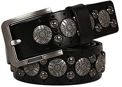 Schlangen Nieten Gürtel Ledergürtel mit Legierung Dornschließe Herren Damen 38cm Breit Punk Rock Leder Belt für Freizeitkleidung,Schwarz,110cm(36~38)