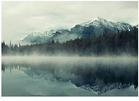 WallArena - Vlies Fototapete Berge und Seen Wald Nebel Natur Landschaft Bäume 368x254 cm - Fototapeten - Tapeten - für Wohnzimmer Schlafzimmer - Vliestapete Wandtapete Tapete 3D Effekt- inkl. Kleister