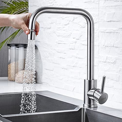ONECE Wasserhahn Küche mit Brause & 360° drehbar Auslauf, Küchenarmatur Mischbatterie mit 2 Strahlarten, Spültischarmatur aus Edelstahl gebürstet, Hochdruck Armatur für die Küche, Matt
