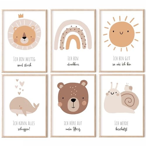 MeinBaby123® Affirmationsbilder | 6er Poster Set DIN A4 | Bilder Kinderzimmer | Deko Bilder | Babyzimmer | Wandposter Premium (Affirmations Poster V2)
