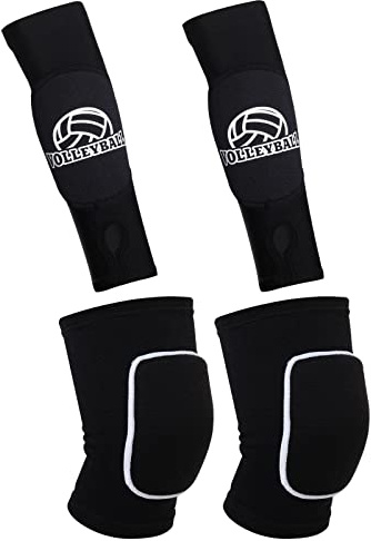 obmwang 2 Pieces Volleyball Accessories Including Volleyball Knee Pads and Arm Sleeves with Protection Pads and Thumb Hole for Women Girls Teens(Black)