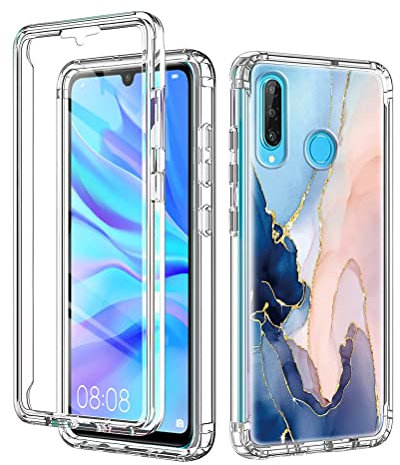 ZhuoFan for Apple iPhone 14 Case 360 Full Body Shockproof Protection Skin Shell Clear Silicone TPU Bumper Stylish Design Slim Phone Case, Front and Back Cover for iPhone 14 6.1 - Marble Pink
