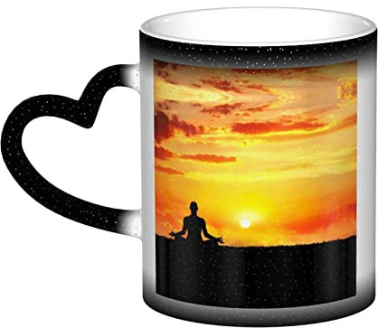 BURGHR Yoga Meditation Wärme Farbwechsel Kaffeetasse, Sternenhimmel Farbwechsel Tasse Keramik Trinkbecher Neuheit Geschenk
