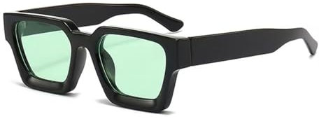 WDZAYXC Vintage Rechteckige Sonnenbrille für Damen Herren Chunky Rectangle Sunglasses Retro Brille UV400 Schutz(Schwarz/Grün)