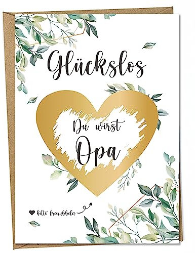 Ninky® Rubbelkarte Du wirst Opa Postkarte mit Kuvert - Schwangerschaft verkünden Opa - Rubbellos Herz Gold DIN A6