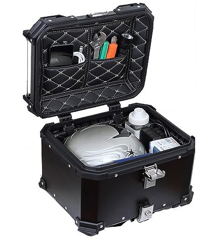 Motorradkoffer Aluminium Topcase Gepäck,28L 36L 45L 55L 65L 80L 100L,Wasserdicht Motorrad Heckkoffer,Motorrad Heckbox Gepäck, Rollerkoffer Helmkoffer Topcase Mit Sicherheitsschloss-Schwarz||80L