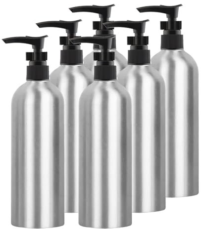 YANCAER 6 pièces 500ml Portable Vide Flacon Aluminium flacons Bouchon Noir Distributeur Bouteille per Crème lavante, Gel Douche, Salle de Bains Hôtel Rechargeables