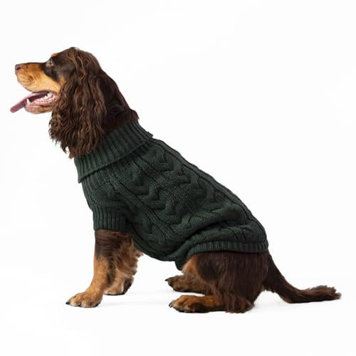 HUGO & HUDSON x Hackett Hundepullover mit Zopfmuster, Warmer Rollkragenpullover aus Strick, Grün, M