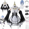 Frauen Rem Ram Maid Kleid Cosplay Kostüm Komplettset Halloween Party Outfit mit Perücke Kopfschmuck Karneval Party Zubehör