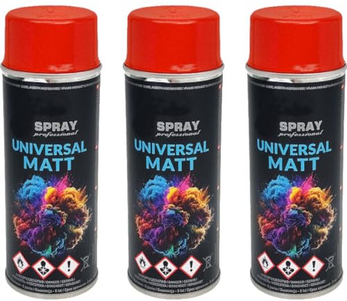 VE-INDUSTRIES Lackspray nach RAL 3er Sparpack Spraydose 400ml Buntlack für Holz, Metall (3000 Feuerrot Matt)