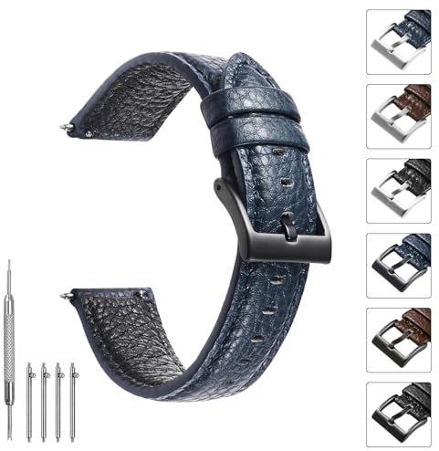 TODYSTRAP Uhrenarmband 20mm Leder, Uhrenarmbänder für Herren aus Blau Lychee-Leder, Ersatz, Weiche, Smartwatch Armband, 20mm 22mm