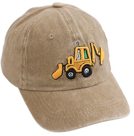 ZBHDEYG 1 Stück Kinder-Baseballkappe, Bagger-Bestickte Schirmmütze, Verstellbare Baseballkappe Mit Schnalle Hinten, Sonnenhut Mit Breiter Krempe, Outdoor-Sporthut, Sommersonnenhut (Khaki)