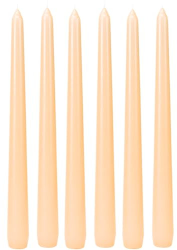 Velas puntiagudas, velas de mesa, velas de mesa, velas en juego de 6 velas en color crema, contenido del envío: 6 unidades, tamaño: 25 x 2 cm (alto x diámetro).