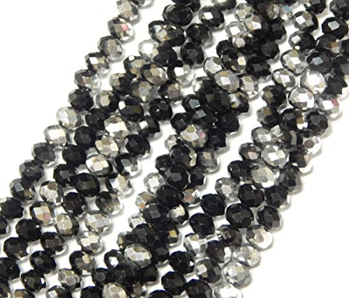120 cuentas de cristal checo de Bohemia de 4 mm, perlas checas, perlas de cristal talladas con circonita cúbica facetada, 1 hebra (negro plateado)