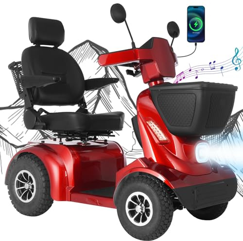 MS02 MAX All Terrain 1000W Electric Mobility Scooter for Adults& Seniors - 500LBS Load & 32 Miles Range Powerd Wheelchair Device w/Off-Road Absorber, Bluetooth Speaker, Dual Baskets, LED Light System
