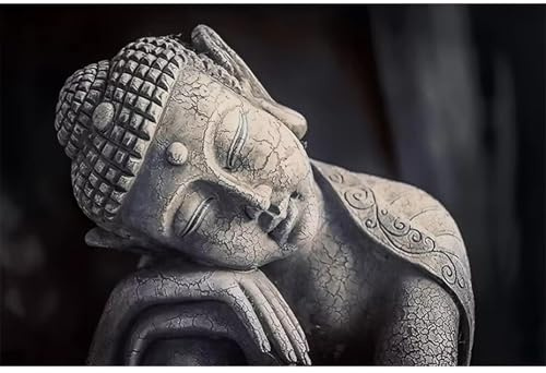 PEWFBS Schwarz-weiße meditierende Buddha-Statue, Poster, Drucke, Leinwandmalerei, Buddhismus, Wandkunst, Bilder für Wohnzimmerdekor, 60 x 80 cm, ohne Rahmen