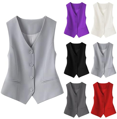 HUIFUAO Gilet de costume noir pour femme, gilet habillé à col en V, sans manches, gilet de travail de bureau, veste élégante et légère