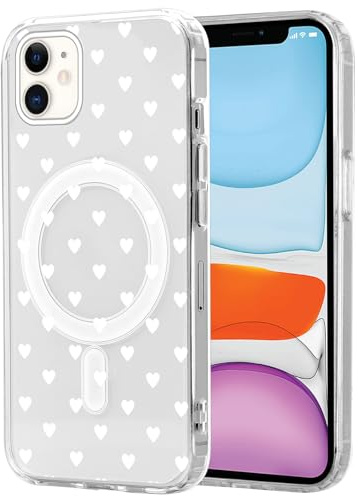 Phoona Magnetic Heart Pattern Phone Case for iPhone 11 6.1, Clear Cute Print Phone Case for Girls Women, Aesthetic Slim Soft Shockproof Protective Phone Cover