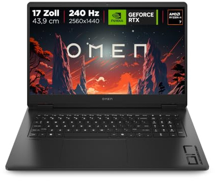 HP Omen Gaming Laptop (17.3 QHD Display, AMD Ryzen AI 7, NVIDIA GeForce RTX 5070, 24GB RAM, 1TB, Win11, QWERTZ) - Schwarz