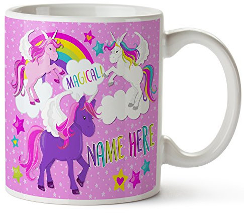 KRAFTYGIFTS Personalised Unicorn Mug Childrens Rainbow Coffee Cup Girls Custom Tea Mug Kids Birthday Gift for Her EC011