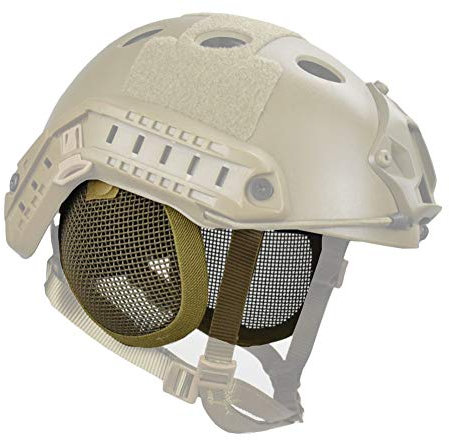 JFFCESTORE Taktischer Airsoft Militär-Paintball-Metall-Netz-Seitenabdeckung mit Ohrenschutz für schnellen Helm (ohne Helm), DE