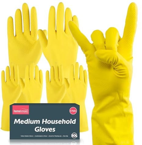 SOL 4 Pairs Medium Household Gloves, Yellow Heavy Duty Rubber Gloves for Cleaning with Non-Slip Grip, Durable Waterproof Design for Kitchen, Bathroom & Dishwashing, Multipurpose & Comfortable To Use