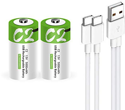 USB C Lithium Ionen Aufladbare Akkus 1,5V 5000mWh wiederaufladbare batterien C Akku, 2 Stunden Schnellladung, 1200 Zyklen mit Typ C Ladekabel, Überladeschutz, 2 Stück