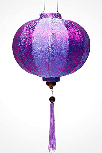 Lampion Asiatische Seide Lila R - Durchmesser Ø 47 cm - Hoi An Laterne aus Stoff, Bambus und Holz - Vietnamesisches Kunsthandwerk und Asiatische Dekoration (Ref. R40-M)