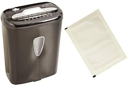Amazon Basics Destructeur de Documents/Cartes de crédit Haute sécurité Micro-découpes Capacité 5-6 Feuilles & Lot de 12 Feuilles lubrifiantes et aiguisantes pour destructeur de Documents