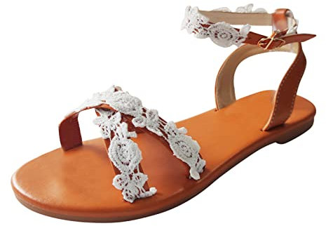 Dasongff Bohème Florale Nu Pieds pour Femme de Mariee Dentelle Été Tongs Mode Femme Semelle Confortable Sandales Gladiateur Plates Nu Pieds Slip-on Flip Flops Casual Sandales de Plage