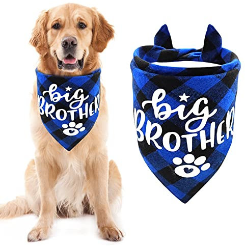 LMSHOWOWO Hundehalstuch, doppellagig, kariert, für große Bruder, waschbar, verstellbar, wendbar, Dreieck, Schwangerschaftsankündigung, Foto-Requisite, Haustier-Hundeschal Zubehör (blau)