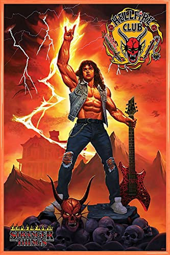 1art1 Stranger Things Poster Plakat | Bild und Kunststoff-Rahmen - 4 Hellfire Club Rock God (91 x 61cm)