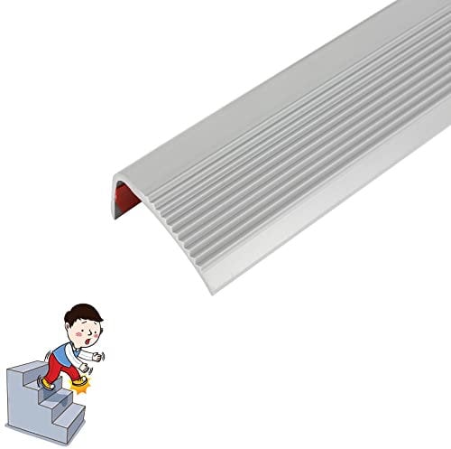 Perfil de borde para escaleras, autoadhesivo, 50 x 25 mm, 100 cm, perfil de PVC autoadhesivo, perfil angular antideslizante para escaleras, color gris